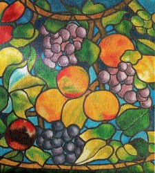 Grapes 90x100h, acrylics on burlap, 2020